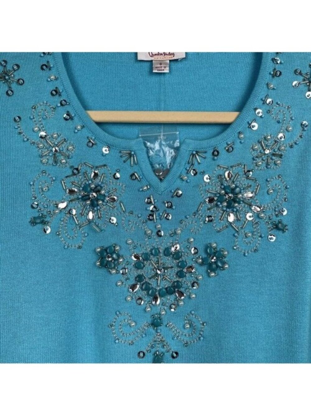 ✨3/$30  Quacker Factory S Blue Snowflake Winter Holidays Embellished Sweater Top - Picture 2 of 6